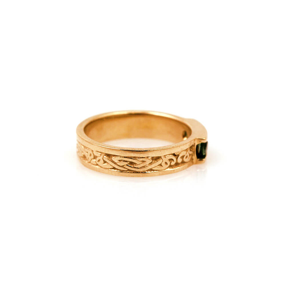 14K Yellow Gold Green Tourmaline ‘Celtic Heron’ Ring