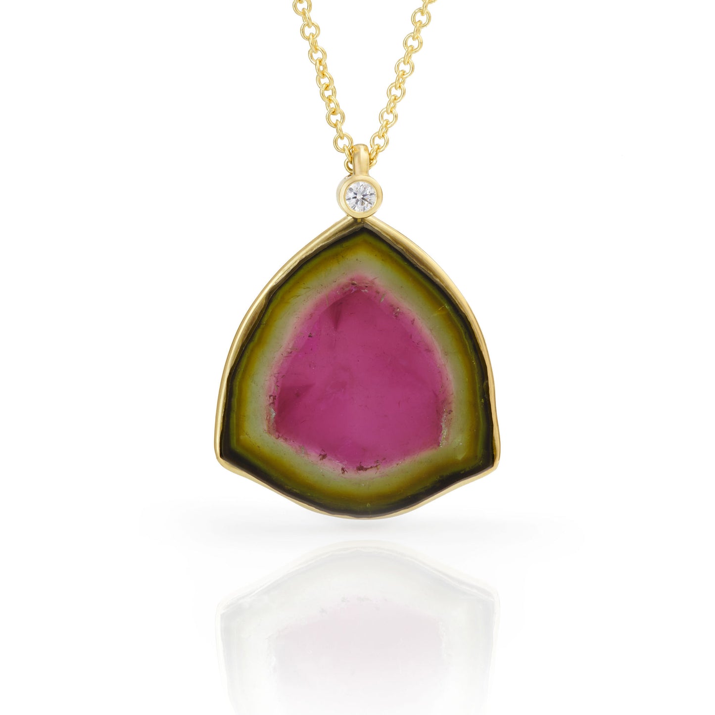 18K Yellow Gold Watermelon Tourmaline Candy Drop Necklace