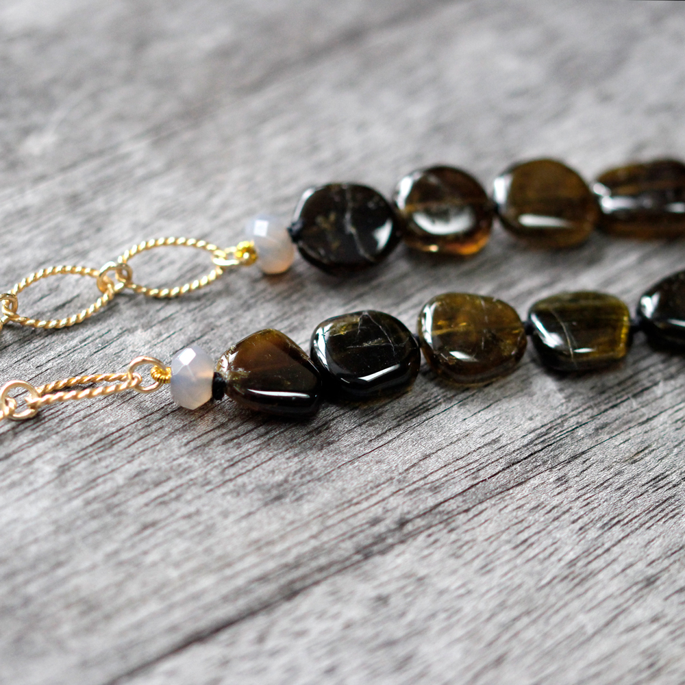 MOROKA Green Garnet, Quartz, and Pyrite Necklace