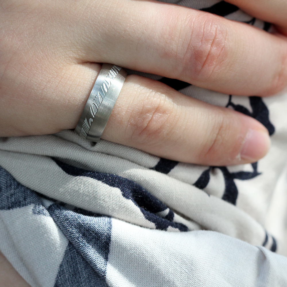 Chris Ploof White Gold and Wood Grain Damascus Ellipse Band