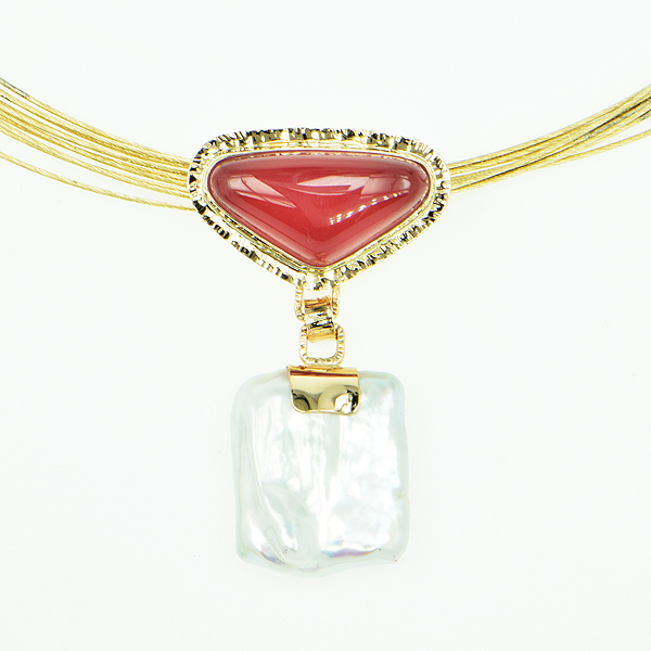 Baksa Rhodochrosite and Freshwater Pearl Pendant