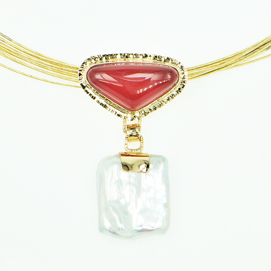 Baksa Rhodochrosite and Freshwater Pearl Pendant