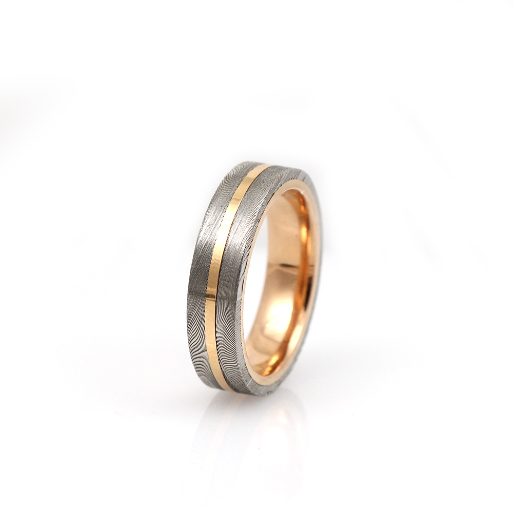 Chris Ploof Damascus Steel and 14K Rose Gold Starlight Band
