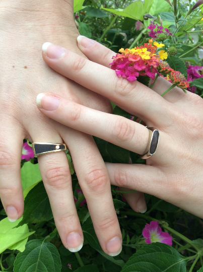 14K White Gold Signet Ring with Ironwood Inlay