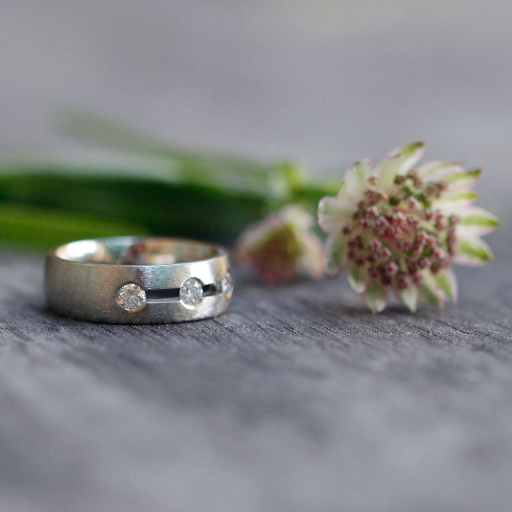 14K White Gold and Diamond Wide Band