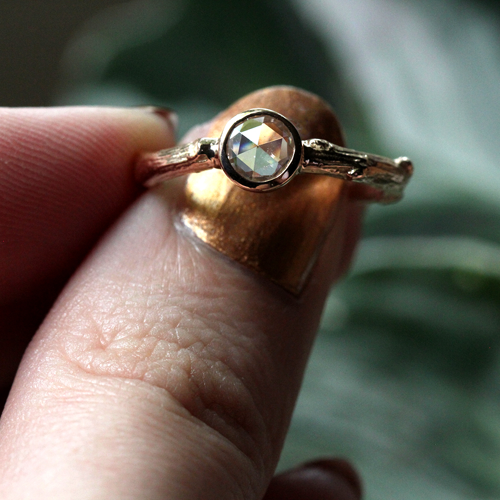 Pippa Jayne Designs Rose Cut Moissanite Signature Twig Ring