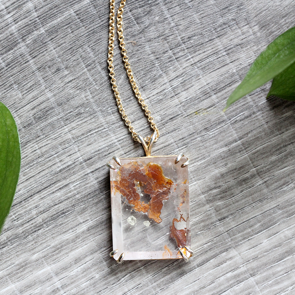 Arte*Vitta Yellow Gold Plated Quartz and Pyrite Pendant