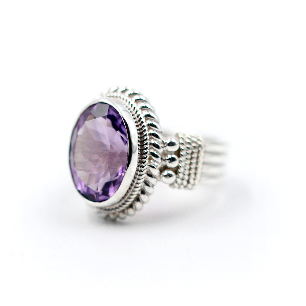 Textured Silver Amethyst Ring