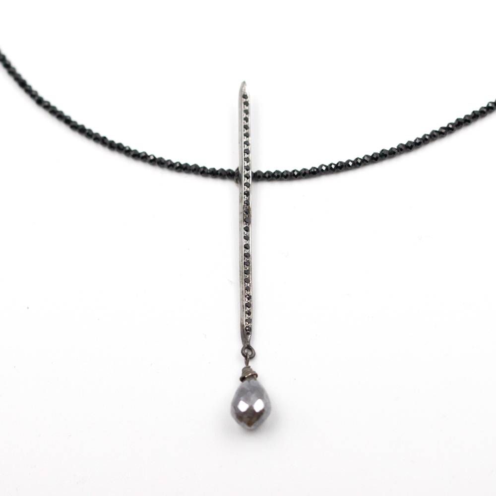 MOROKA Geometric Mod Black Spinel and Labradorite Necklace