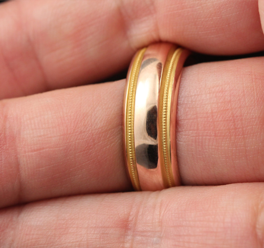 14K Rose and Yellow Gold Milgrain Wedding Band