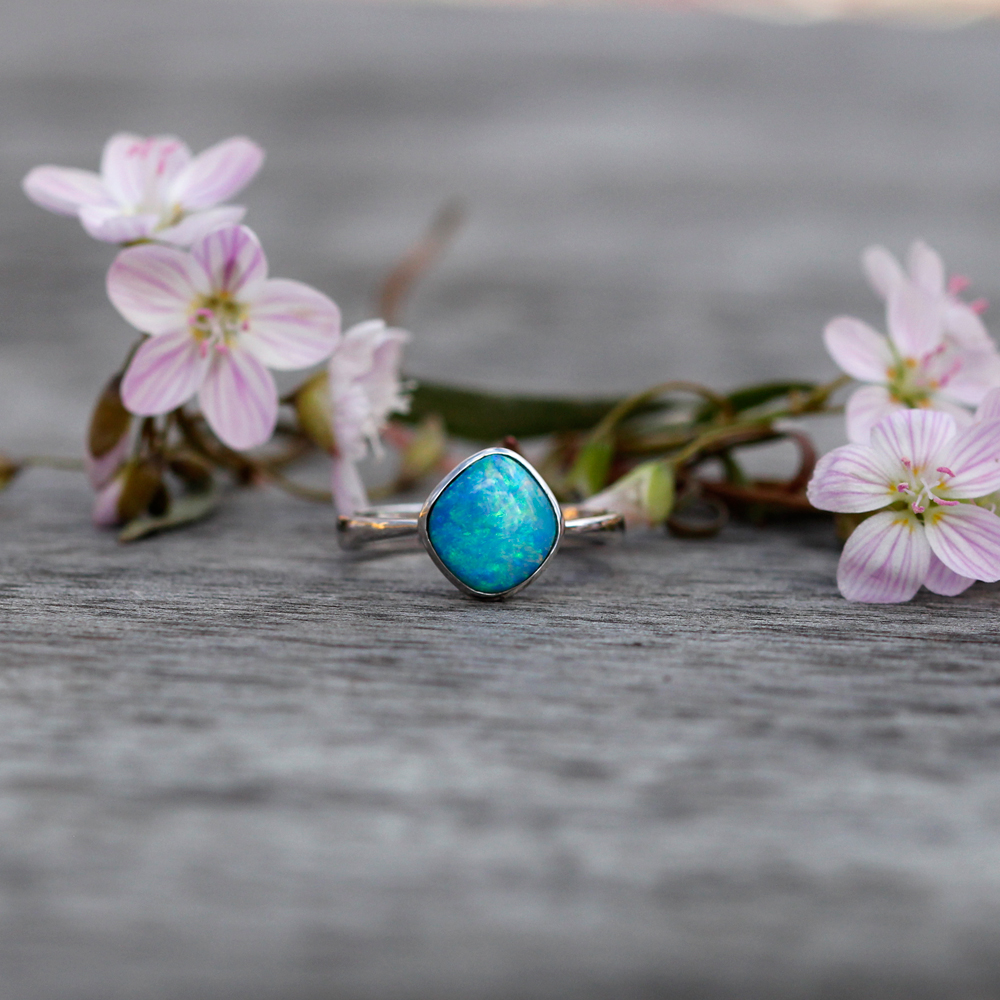 White Gold Opal Doublet Ring