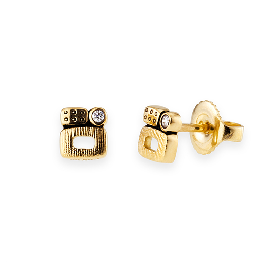 Alex Sepkus 18K Yellow Gold and Diamond Little Window Studs