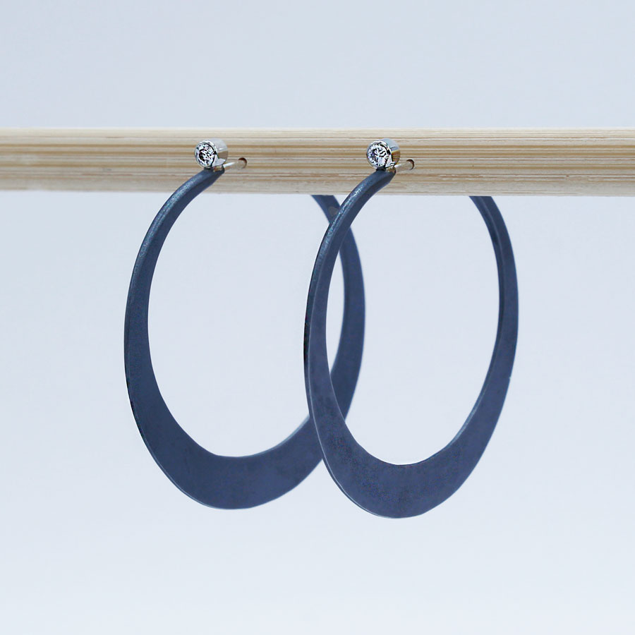 Toby Pomeroy Eco Silver and Diamond Brilliant Eclipse Hoops