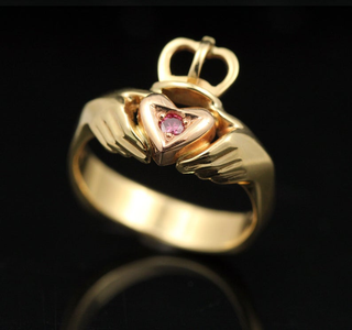 Two Tone Gold and Pink Diamond Claddagh Ring