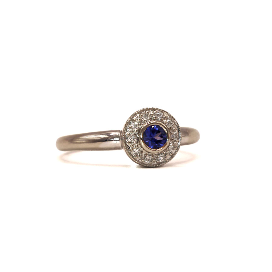 14K White Gold Diamond and Sapphire Ring