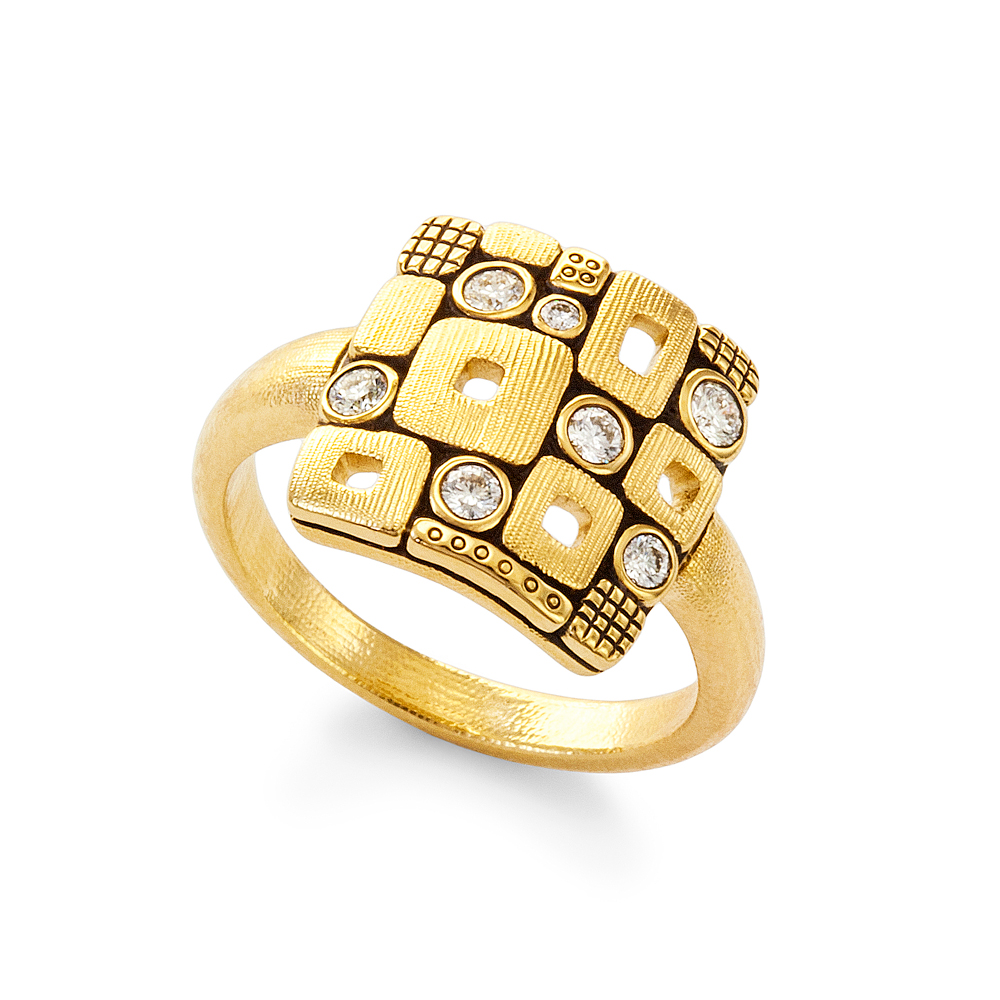 Alex Sepkus 18K Yellow Gold and Diamond Square Windows Ring