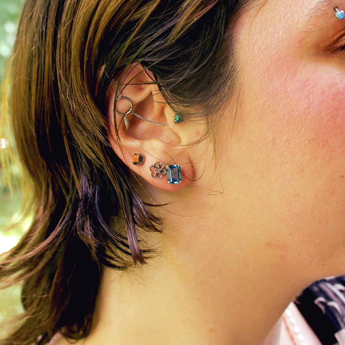 14K Yellow Gold Emerald Cut London Blue Topaz Stud Earrings