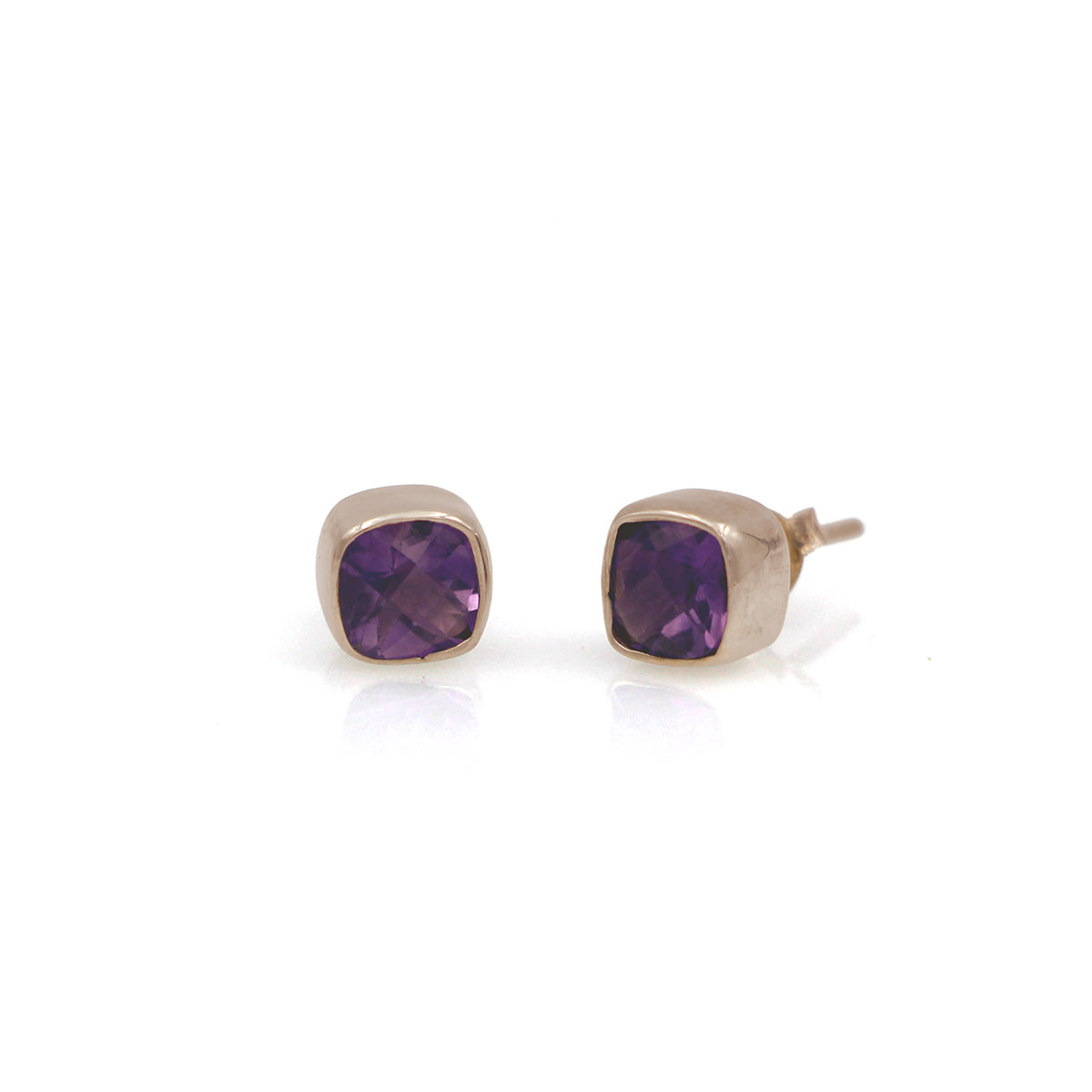 aCleoni Sterling Silver and Amethyst Square Checkerboard-cut Studs