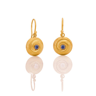 22K Yellow Gold Sapphire Spiral Compass Hook Earrings