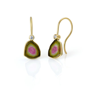 18K Yellow Gold Watermelon Tourmaline Candy Drop Earrings