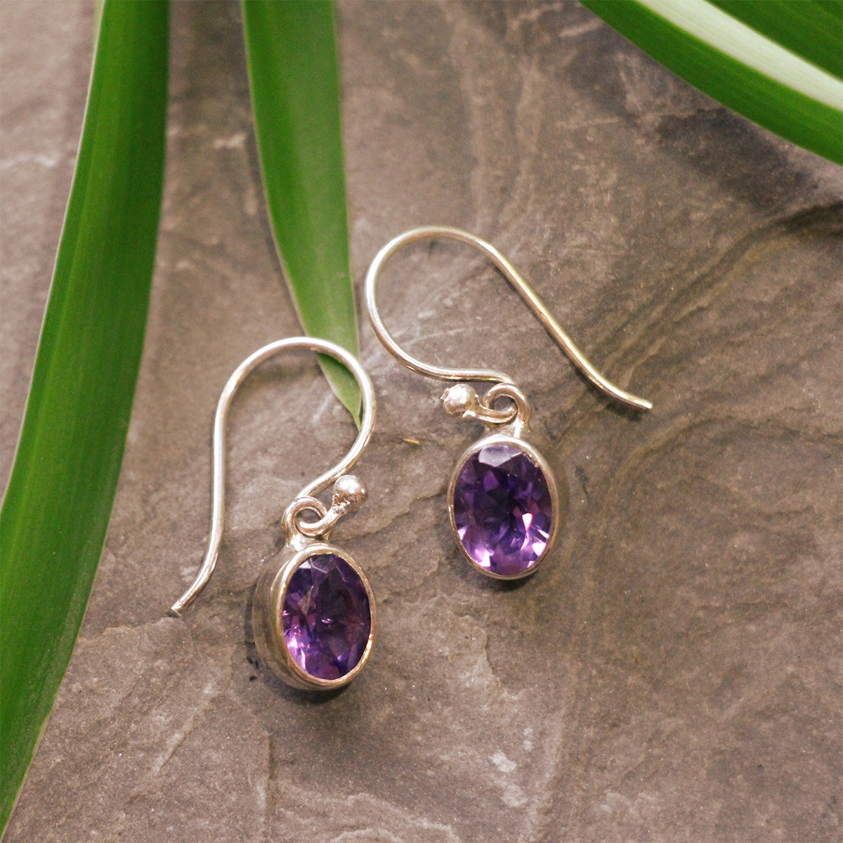 aCleoni Sterling Silver and Amethyst Drop Hook Earrings