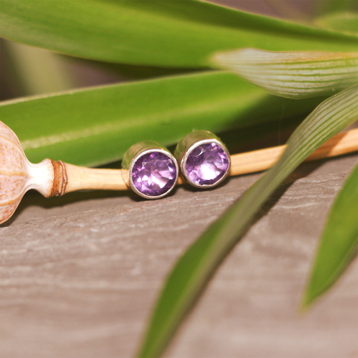 aCleoni Sterling Silver and Amethyst Round Studs