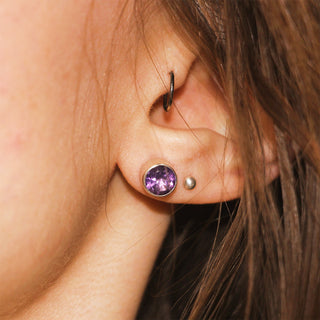 aCleoni Sterling Silver and Amethyst Round Studs