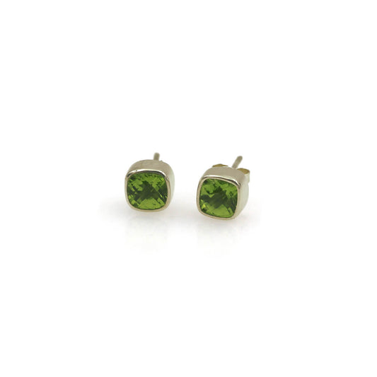 aCleoni Sterling Silver Square Cushion-Cut Peridot Stud Earrings