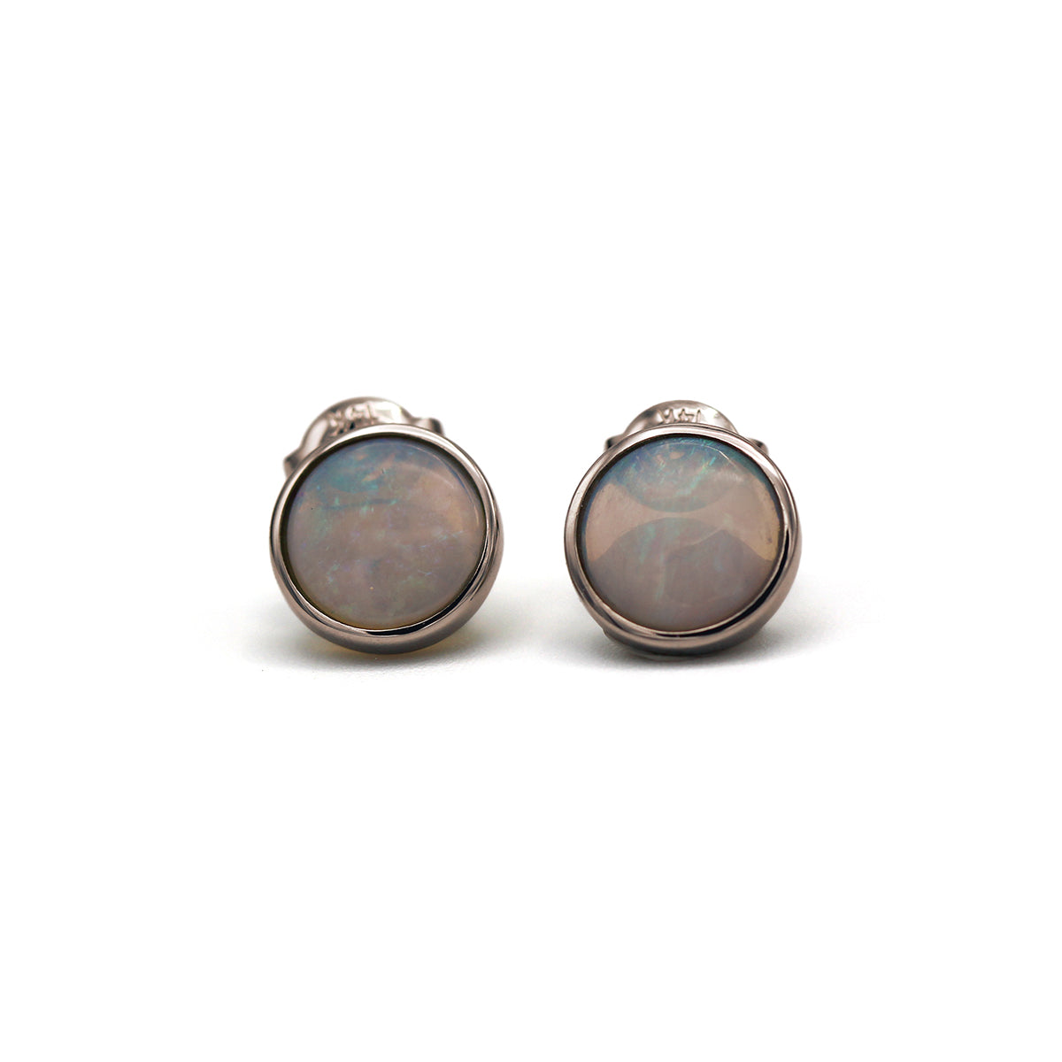 14K White Gold and White Opal Stud Earrings