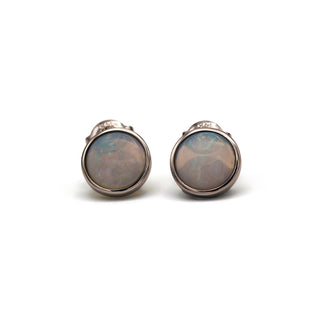 14K White Gold and White Opal Stud Earrings
