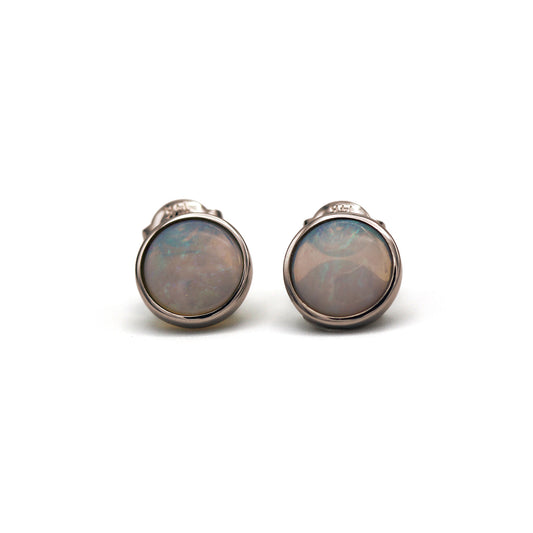 14K White Gold and White Opal Stud Earrings