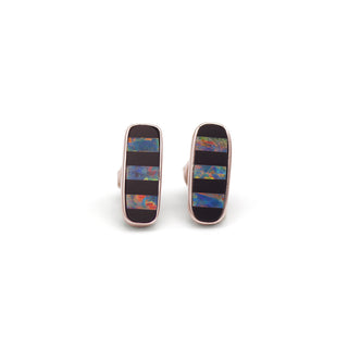 14K White Gold, Opal, and Onyx Stud Earrings