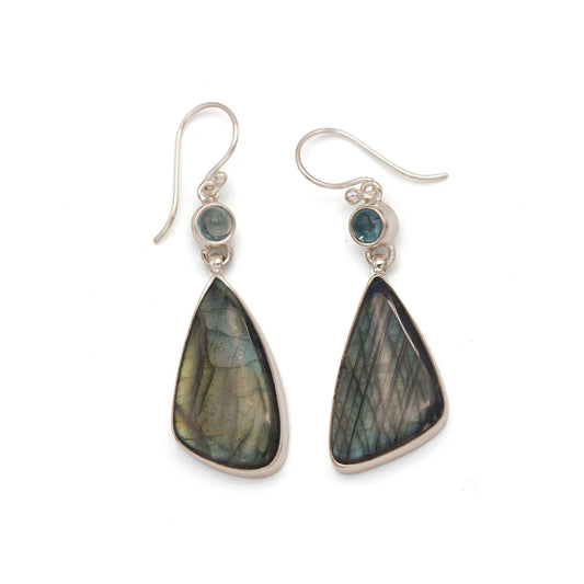 aCleoni Sterling Silver, Labradorite, and Apatite Hook Earrings