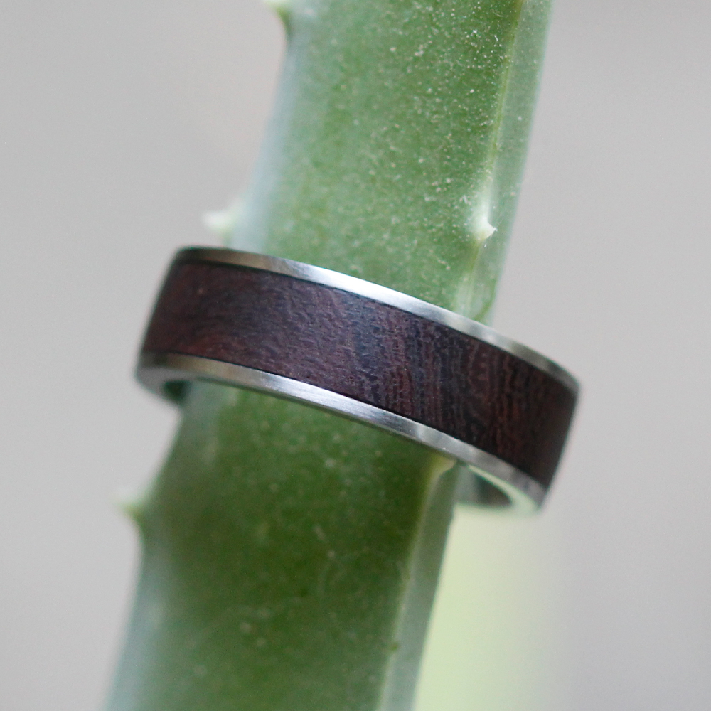 Stainless Steel Ironwood Inlay Ring