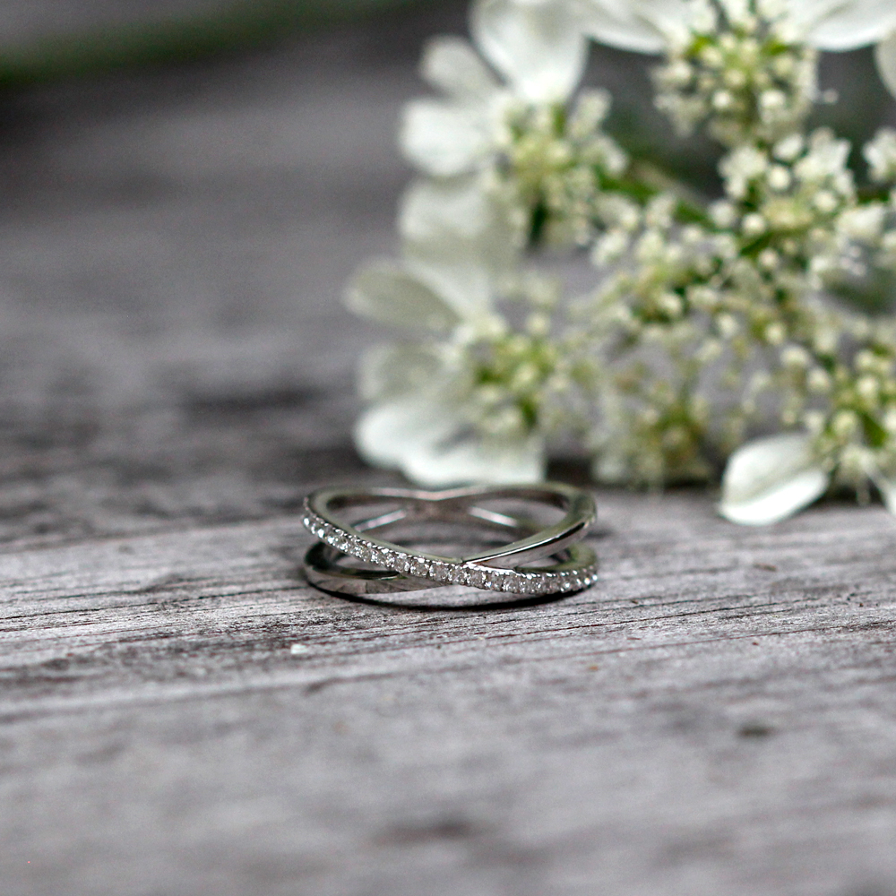 White Gold and Diamond Criss-Cross Ring