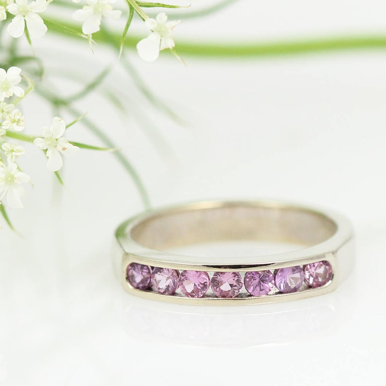 14K White Gold Pink Sapphire Ring