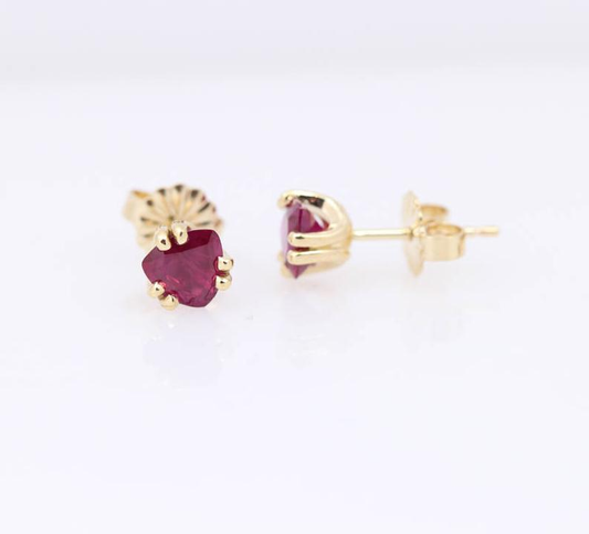 14K Yellow Gold 5mm Trillion Ruby Studs