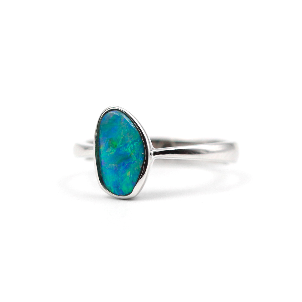 White Gold Opal Doublet Ring