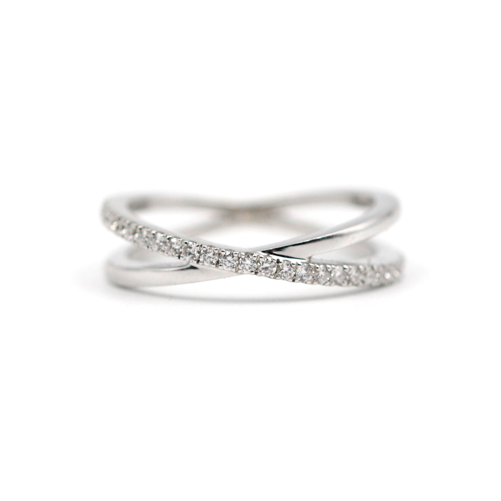 White Gold and Diamond Criss-Cross Ring