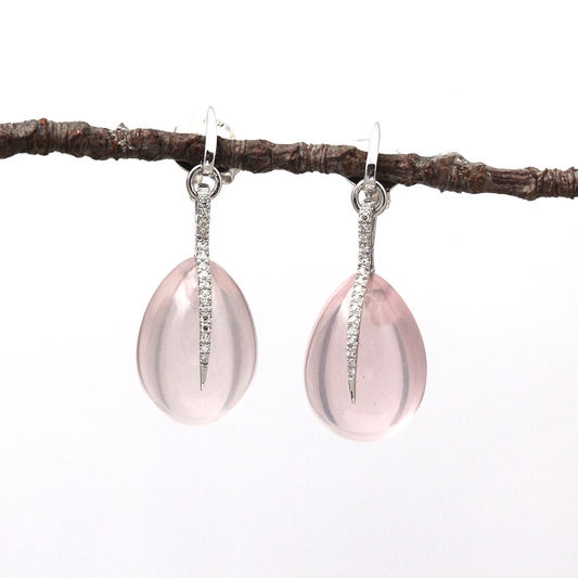 Diamond Detailed Rose Quartz Drop Earrings