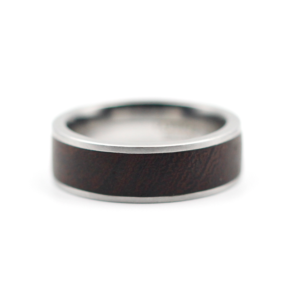 Stainless Steel Ironwood Inlay Ring