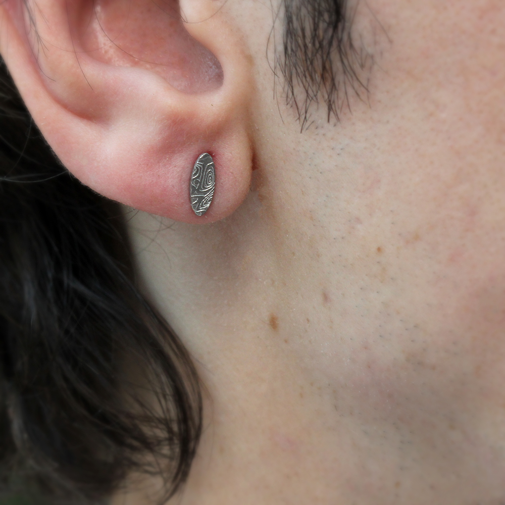 Chris Ploof Damascus Oval Stud Earrings