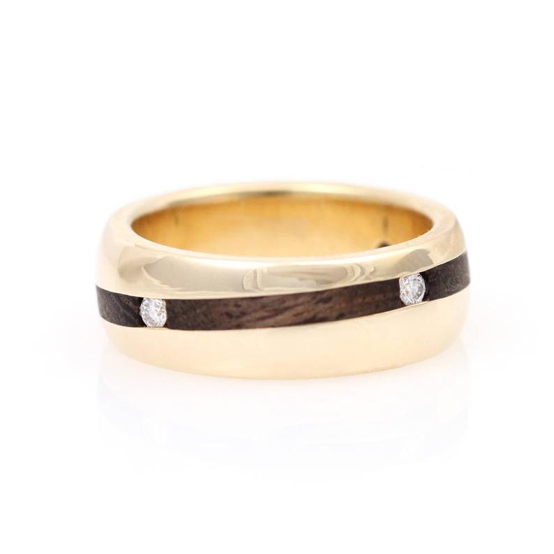 14K Yellow Gold Ironwood and Diamond Band