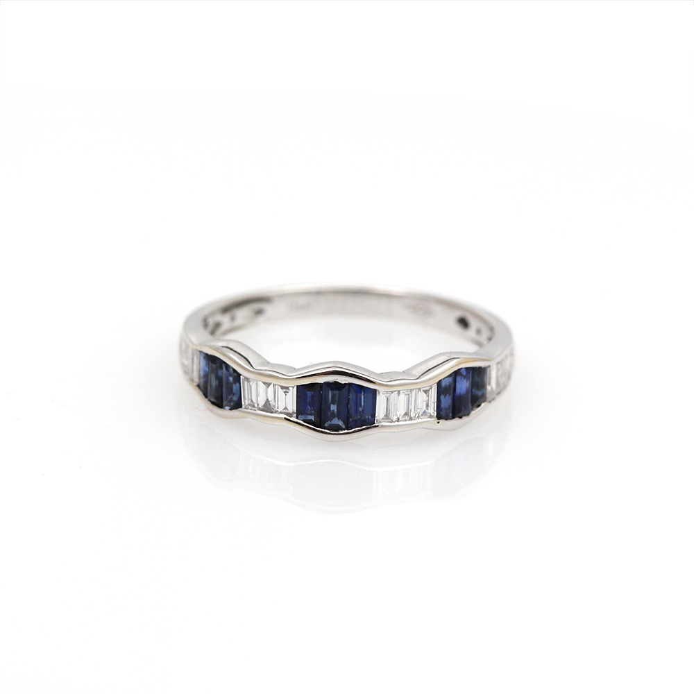 18K White Gold Diamond and Sapphire Band