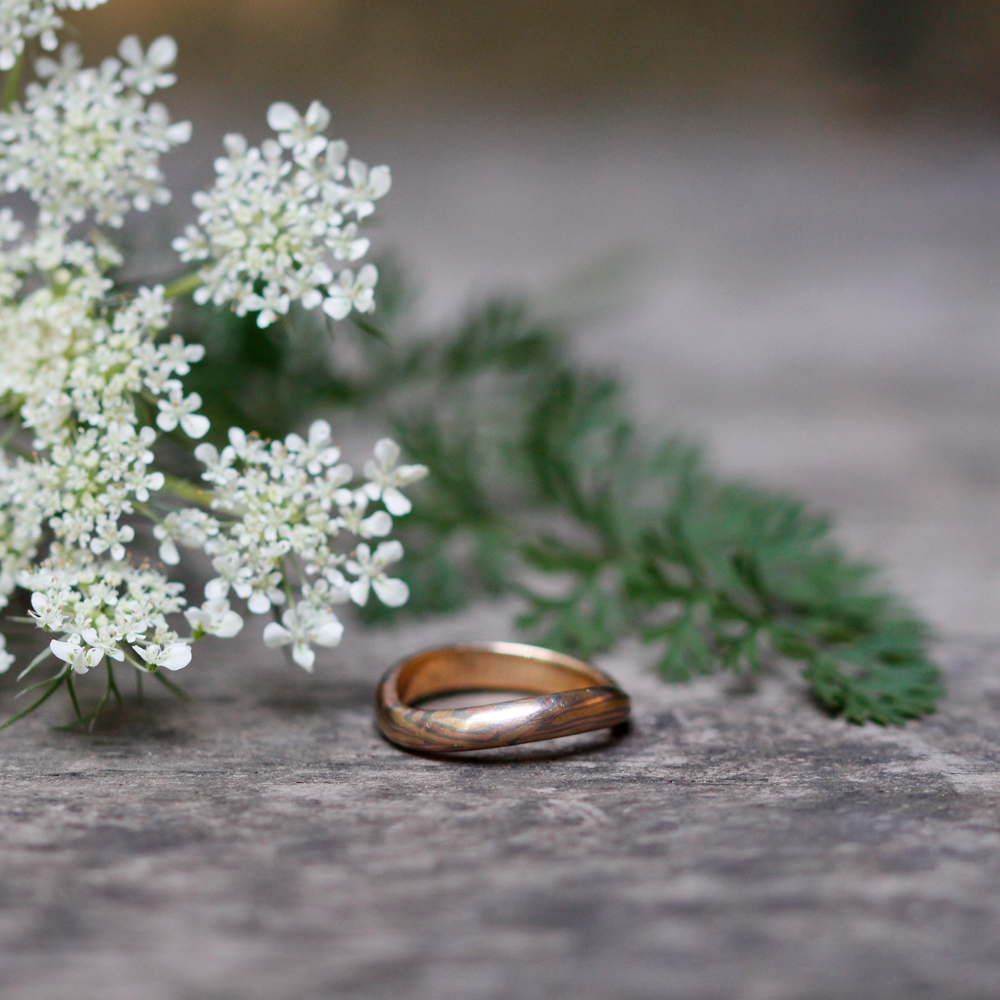 Tri-color Mokume Gane Wave Ring