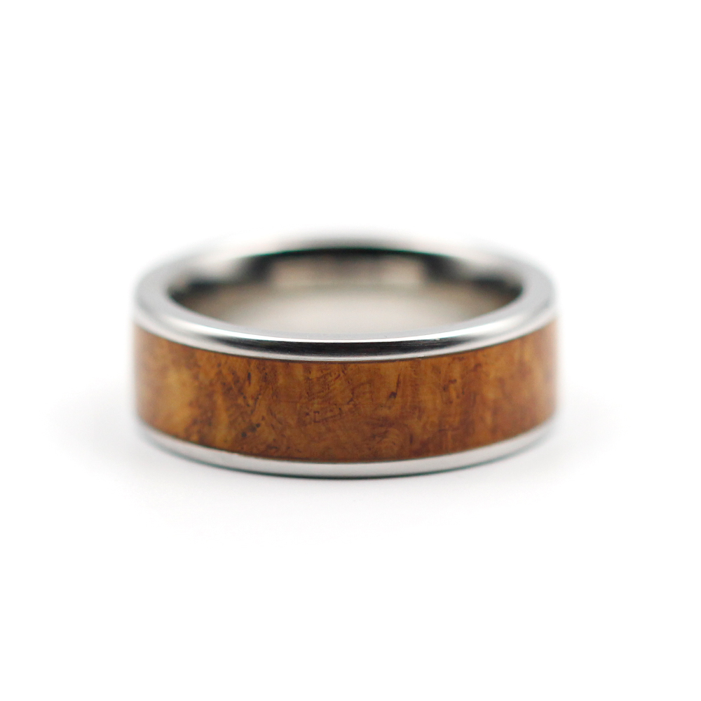 Vitalium and Burl Wood Inlay Ring