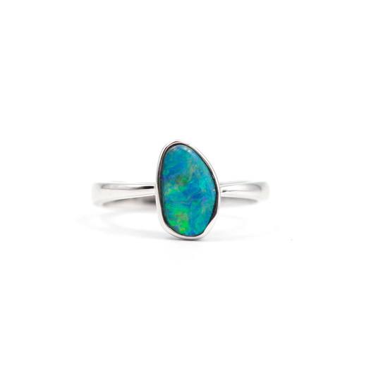 White Gold Opal Doublet Ring