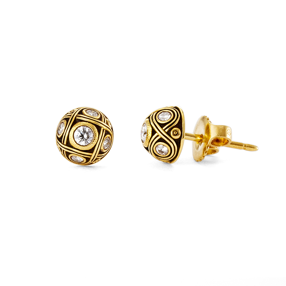 Alex Sepkus 18K Yellow Gold and Diamond Half Dome Studs