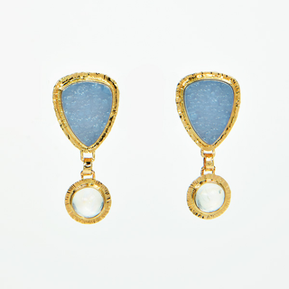 Baksa 14K Yellow Gold Chalcedony and Rainbow Moonstone Earrings
