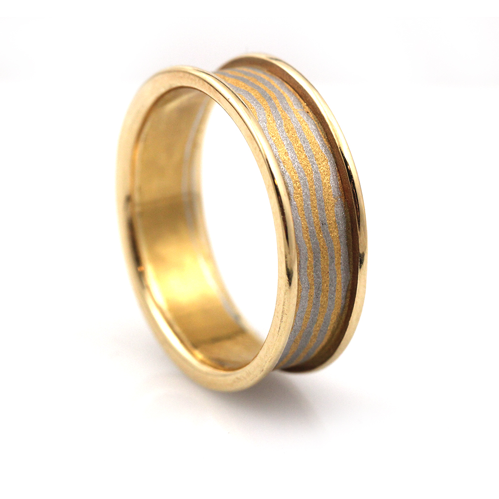 Platinum and Gold Textured Mokume Ring